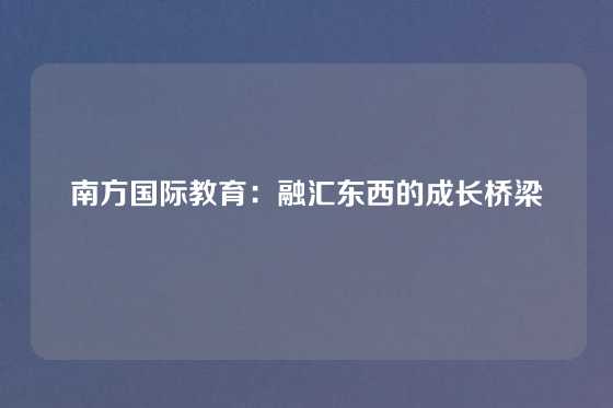 南方国际教育：融汇东西的成长桥梁